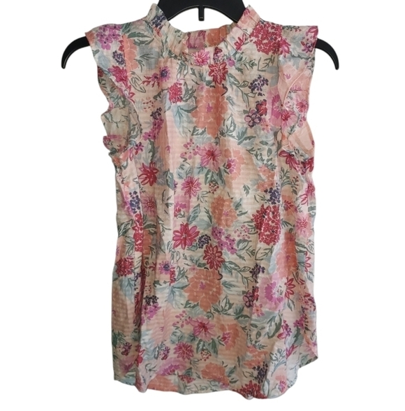 LOFT Tops - Loft floral Flutter mock sleeves tank top